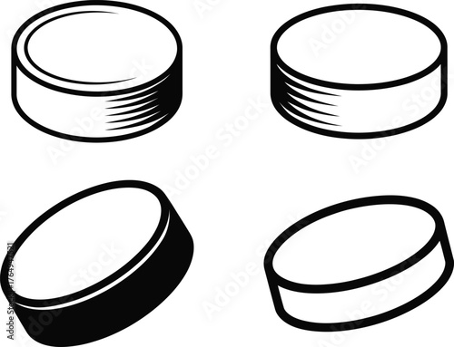 Black and white vector illustration of hockey pucks sport equipment
