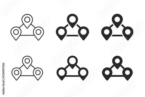 Ethical Fashion Logos. ethical fashion. Set Logo of ethical fashion: supply-chain map with linked location pins. Icon set. harmonious logo variations of the