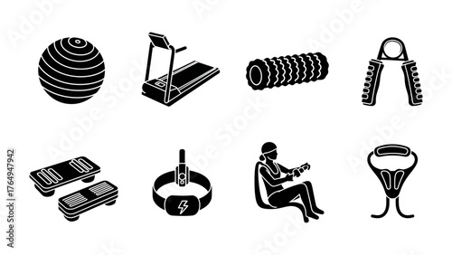 Fitness Equipment Assortment: A diverse collection of fitness equipment, from exercise balls to treadmills, symbolizing the tools of a healthy lifestyle.