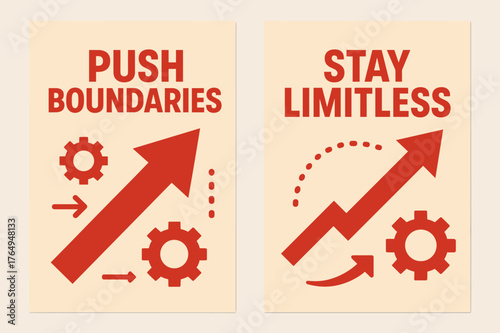 Push Boundaries Banners. Push boundaries. Two vertical A6 banners with safe margins, centered composition, no elements touching edges, flat vector design, red