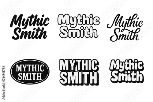 Mythic Smith Lettering Styles. Mythic Smith. Set lettering. harmonious lettering variations of the same emblematic concept (Grunge textured brush lettering,