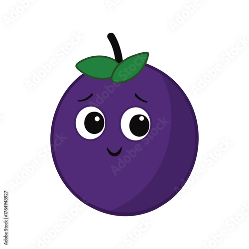 Saskatoon Berry Dark Purple Shy Smile Illustration