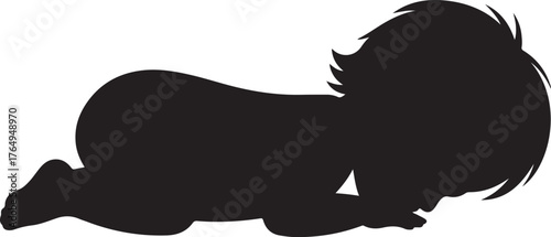 Black silhouette of a baby crawling on a white background infant child