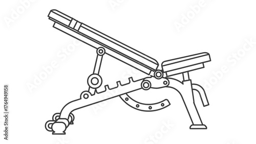 Gym Bench Detailed Illustration: A meticulously crafted illustration of an adjustable gym bench, designed for strength training, showcasing its sturdy construction and adjustable features.