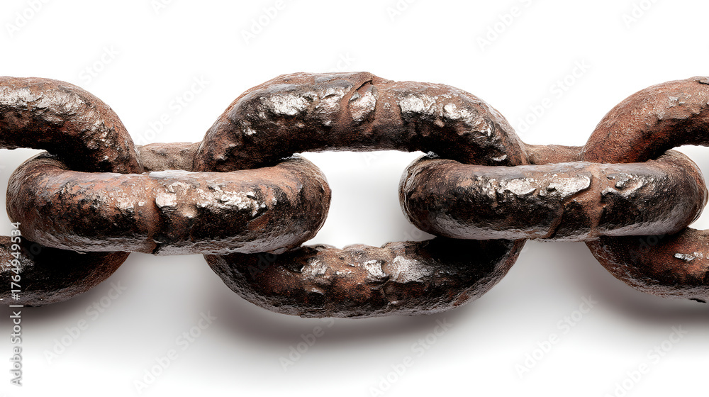 Fototapeta premium Heavy metal chain links with rusted texture and strong industrial design elements