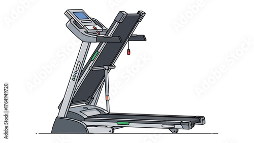 Treadmill in modern style: A sleek, modern treadmill dominates the frame, inviting you to begin a journey toward fitness, health and vitality. with a clear display screen and ergonomic handles.