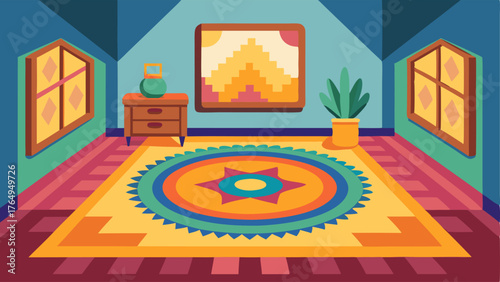 A colorful rug is p in the center of the room adding a touch of comfort and warmth to the otherwise utilitarian space.