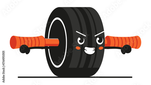 Cartoon Fitness Ab Wheel: This animated illustration features a cartoon ab wheel, designed with a fierce expression, ready to challenge fitness enthusiasts