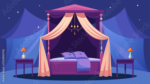 A dreamy canopy bed draped in fabric adding a touch of whimsy to the bedroom area.