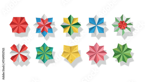 Origami Stars in Array: A visually stunning array of colorful origami stars, each meticulously crafted with intricate folds, casting playful shadows.