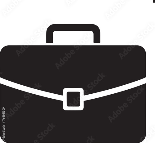 Black leather briefcase icon with handle and lock isolated on white background vector illustration