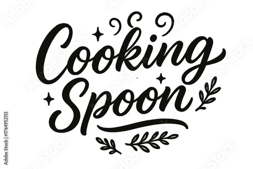 Cooking Spoon Artistry. Script Hand-Lettering ? "Cooking Spoon" in flowing brush script, semi-cursive with fluid strokes, slight upward tilt to convey warmth