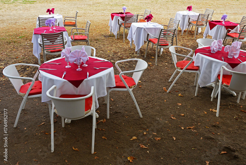 Tables and chairs in a restaurant