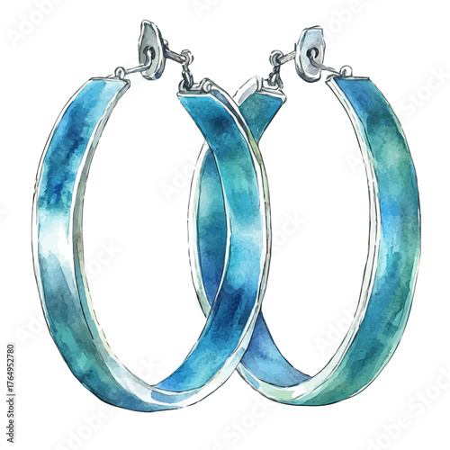 Hoop Earrings, watercolor clipart vector, isolated on a white background.