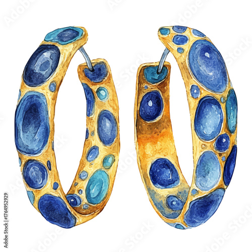 Huggie Earrings, watercolor illustration vector, isolated on a white background.