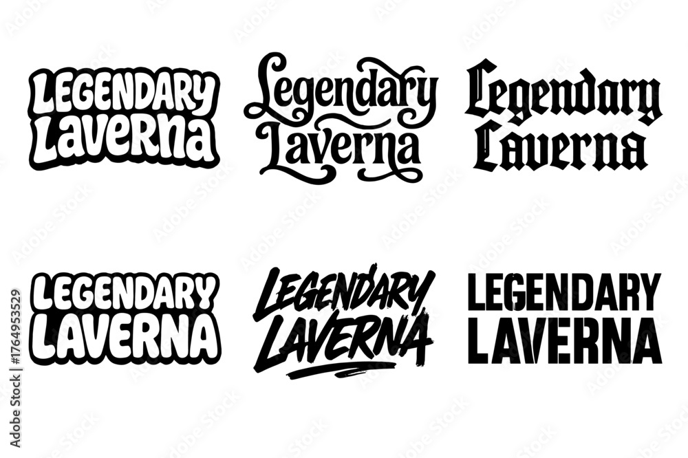 Obraz premium Legendary Laverna Variations. Legendary Laverna. Set lettering. harmonious lettering variations of the same emblematic concept (Funky cartoon-style lettering,