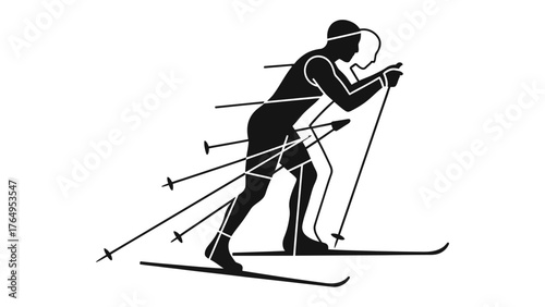 Cross-country skiing in motion: A dynamic graphic captures the essence of cross-country skiing, with a silhouette in full stride and an artistic presentation, capturing the movement, skill.