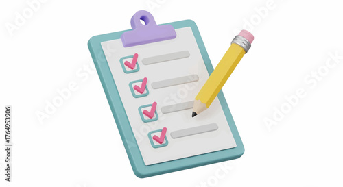 3D clipboard checklist icon vector illustration. Isolated on white background, commercial use clip art