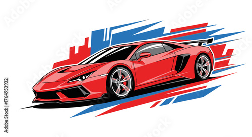 Striking illustration of a sleek red high-performance sports car, depicted with dynamic speed accents against a clean background, embodying speed and modern design