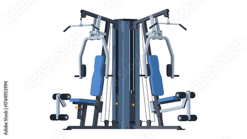 Strength Training Station: A sleek, modern exercise machine designed for comprehensive strength training exercises, set against an empty backdrop, featuring a sophisticated design.