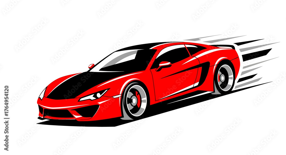 Fototapeta premium Sleek Red Sports Car Illustration in Motion with Dynamic Speed Lines