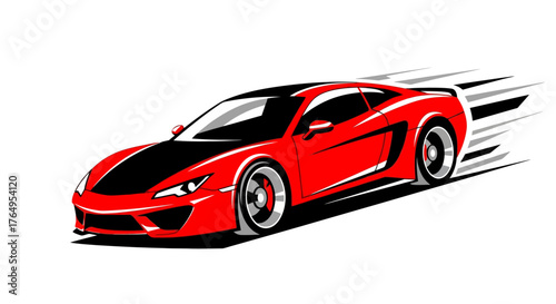 Sleek Red Sports Car Illustration in Motion with Dynamic Speed Lines