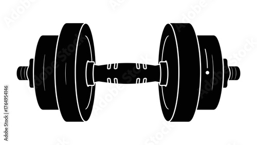 Dumbbell Silhouette: A simple monochrome portrayal of a dumbbell, embodying the essence of strength training and physical fitness. 