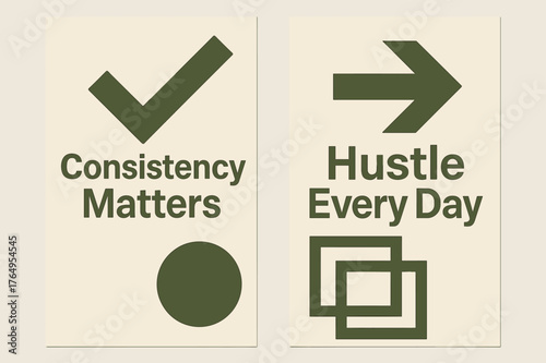 Geometric Olive Banners. Consistency matters. Two vertical A6 banners with safe margins, centered composition, no elements touching edges, geometric, olive