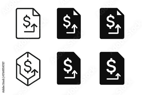 Tariff Icon Grid. Trade Policies. Set Logo of Tariff Icon: Minimal outline, Abstract geometric, Negative space, Flat solid, Symmetrical form, Iconic shape.