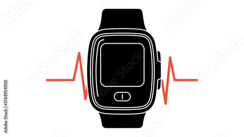 Smartwatch Tech Illustration: A cutting-edge smartwatch is at the heart of health and connectivity, represented by a rhythmic heartbeat, symbolizing modern technology meets well-being.