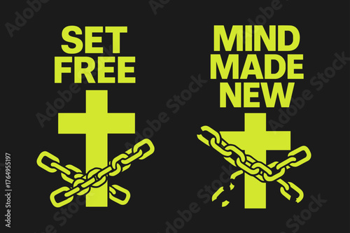 Brutalist Freedom Banners. Redemption. Two vertical A6 banners with safe margins, centered composition, no elements touching edges, brutalist, charcoal and