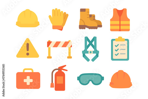 Construction safety equipment icons for workplace protection
