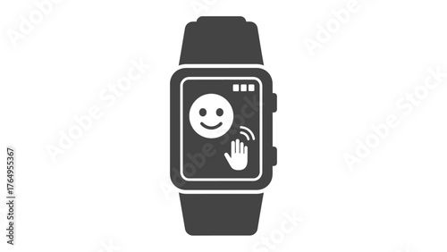 Smartwatch Icon: Illustrative of a sleek smartwatch interface with an engaging smiley face and hand gesture, offering a glimpse into the world of tech and communication.