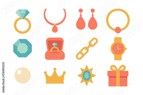 Flat design jewelry and accessories collection in vibrant colors