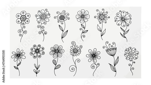 Whimsical Floral Sketches: Delicately drawn collection of various flowers in a refined monochrome style, each bloom is a celebration of nature's elegance and artistic flair.