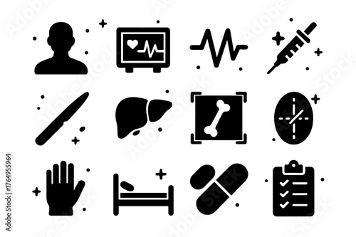 Augmented Reality Healthcare Icons. augmented reality healthcare and surgery. Solid icons set of augmented reality healthcare and surgery: patient silhouette,