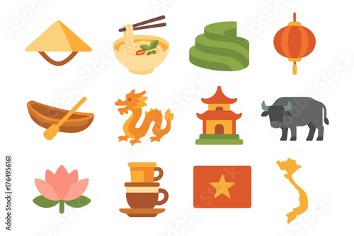 Vietnam highlights: cultural symbols and traditions in flat design
