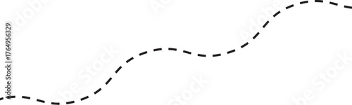 Long squiggle dashed line. Treasure map element. A dashed line and mark on the map, the treasure map with a dotted line