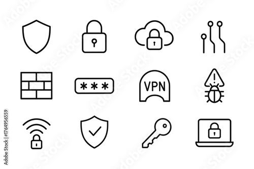 Cybersecurity icons collection for modern digital protection concepts