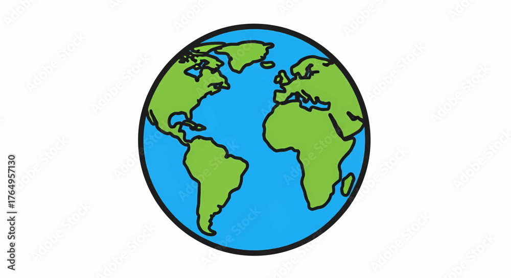 Naklejka premium Cartoon Earth globe vector illustration. World map clip art for commercial use, isolated white background