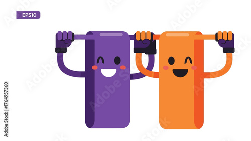 Joyful Towel Duo: Two vibrant, anthropomorphic towels embrace, radiating happiness and representing unity and friendship. Their smiling faces and outstretched arms symbolize support, teamwork.
