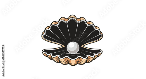 A single lustrous pearl rests inside a dark open seashell.