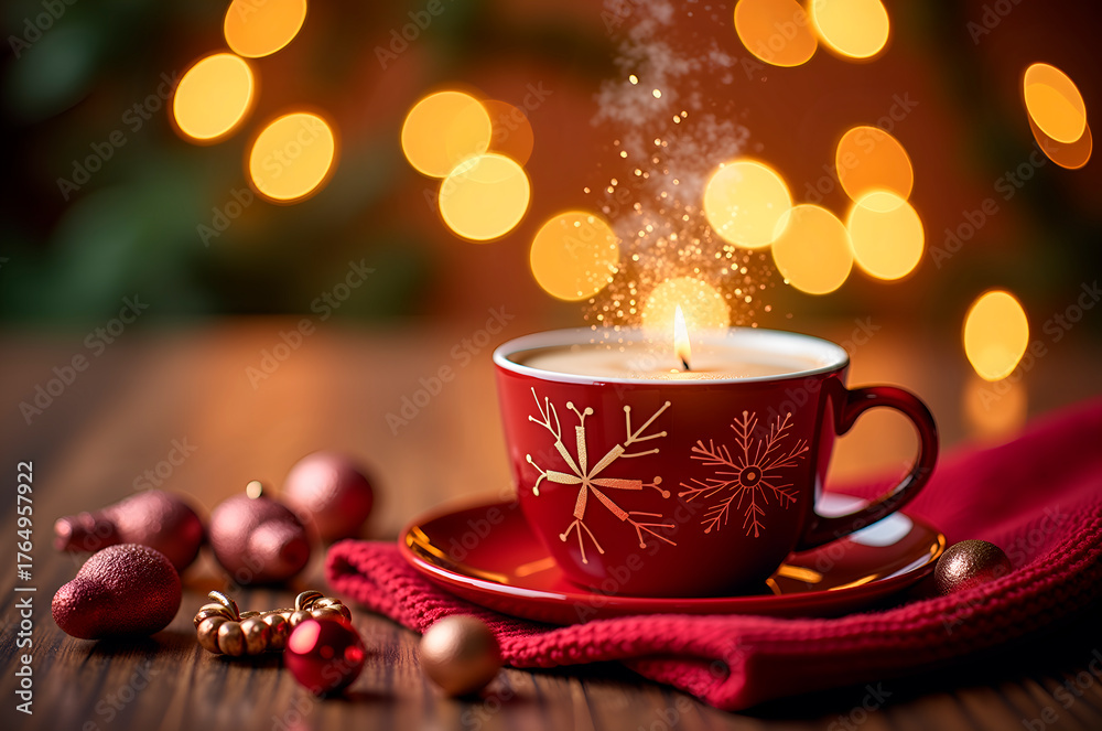 Obraz premium Cozy Christmas Evening: Warm Beverage with Sparkler and Festive