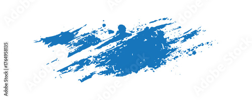 A dynamic, artistic brush stroke of vibrant blue paint against a clean white background.