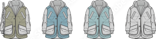 Colorful Parka Jacket Variations A Vector Illustration Showcasing Design Options and Color Palettes