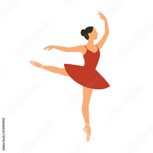 Elegant Ballerina with graceful poise performing arabesque against white background