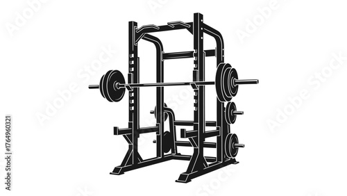Iron Gym: This image features a heavy-duty power rack loaded with weight plates, poised for a challenging workout.