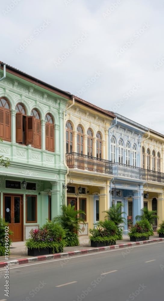 Fototapeta premium Exploring colorful colonial architecture phuket thailand urban landscape
