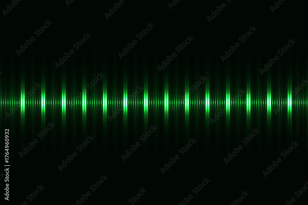 Fototapeta premium Symmetrical green audio waveform pattern on black background