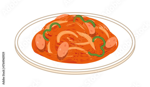 皿に盛ったナポリタンのイラスト